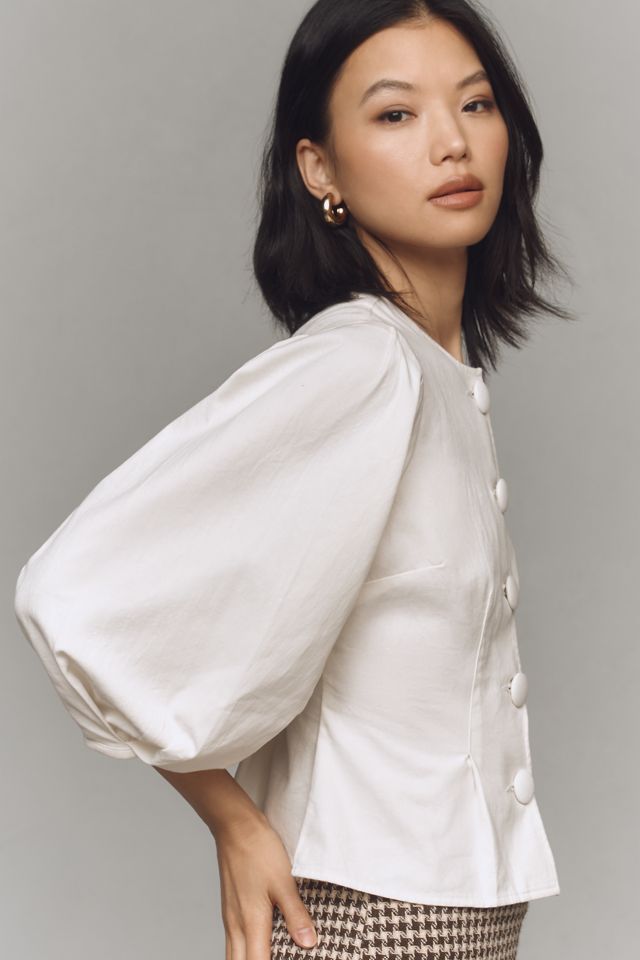Porridge Puff-Sleeve Buttondown Blouse #1