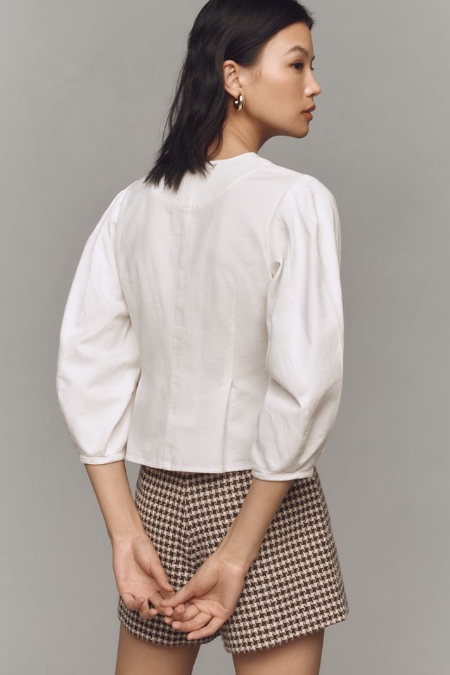 Porridge Puff-Sleeve Buttondown Blouse #2