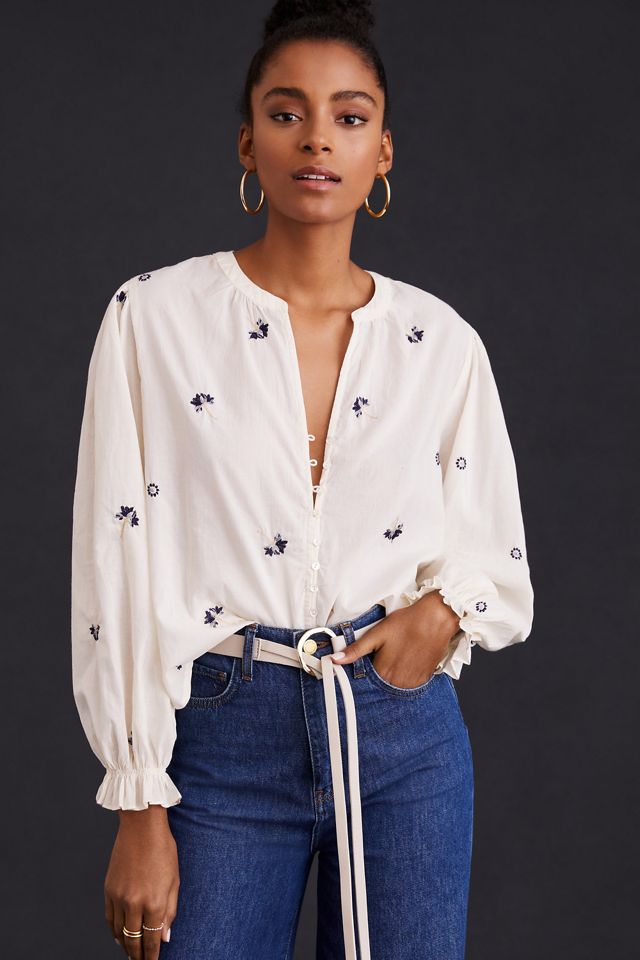 Velvet by Graham & Spencer Embroidered Blouse Anthropologie