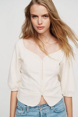 Wrangler 100% Cotton Puff-Sleeve Corset Top