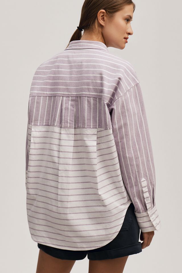 Maeve Long-Sleeve Oxford Mixed Stripe Buttondown Shirt #1