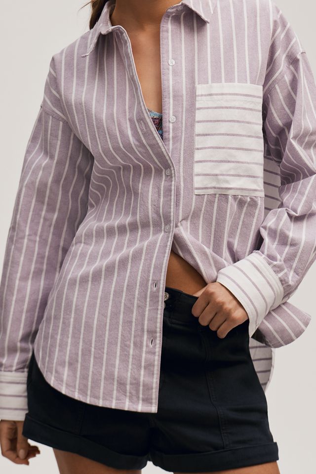 Maeve Long-Sleeve Oxford Mixed Stripe Buttondown Shirt #2