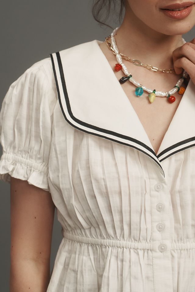 Maeve Pleated Sailor Collar Crop Button-Front Top #2