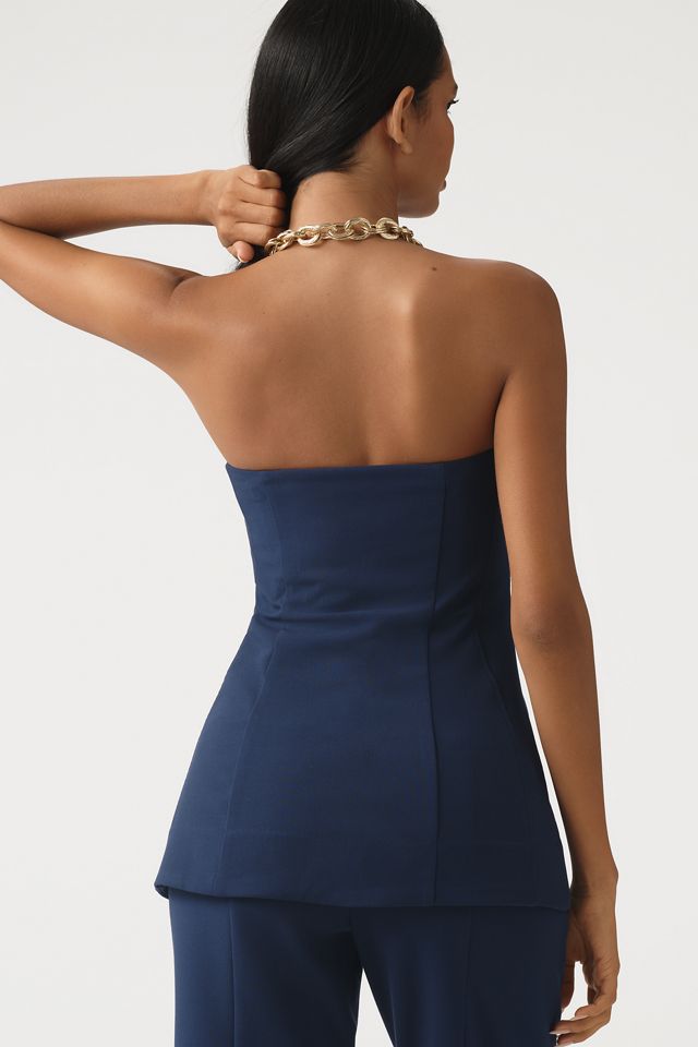 Maeve Strapless Asymmetrical Buttoned Tailored Blouse #1