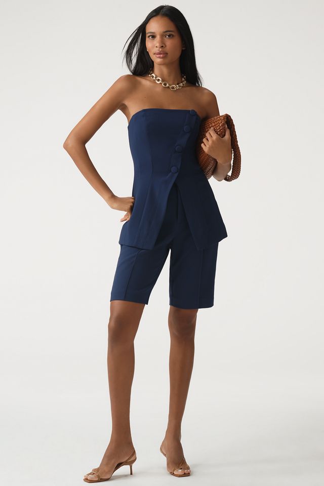 Maeve Strapless Asymmetrical Buttoned Tailored Blouse #2