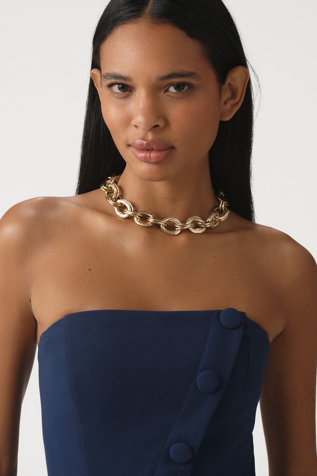 Maeve Strapless Asymmetrical Buttoned Tailored Blouse #3
