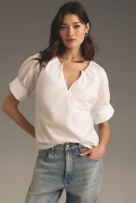 Bishop + Young Claire Poplin Top In White