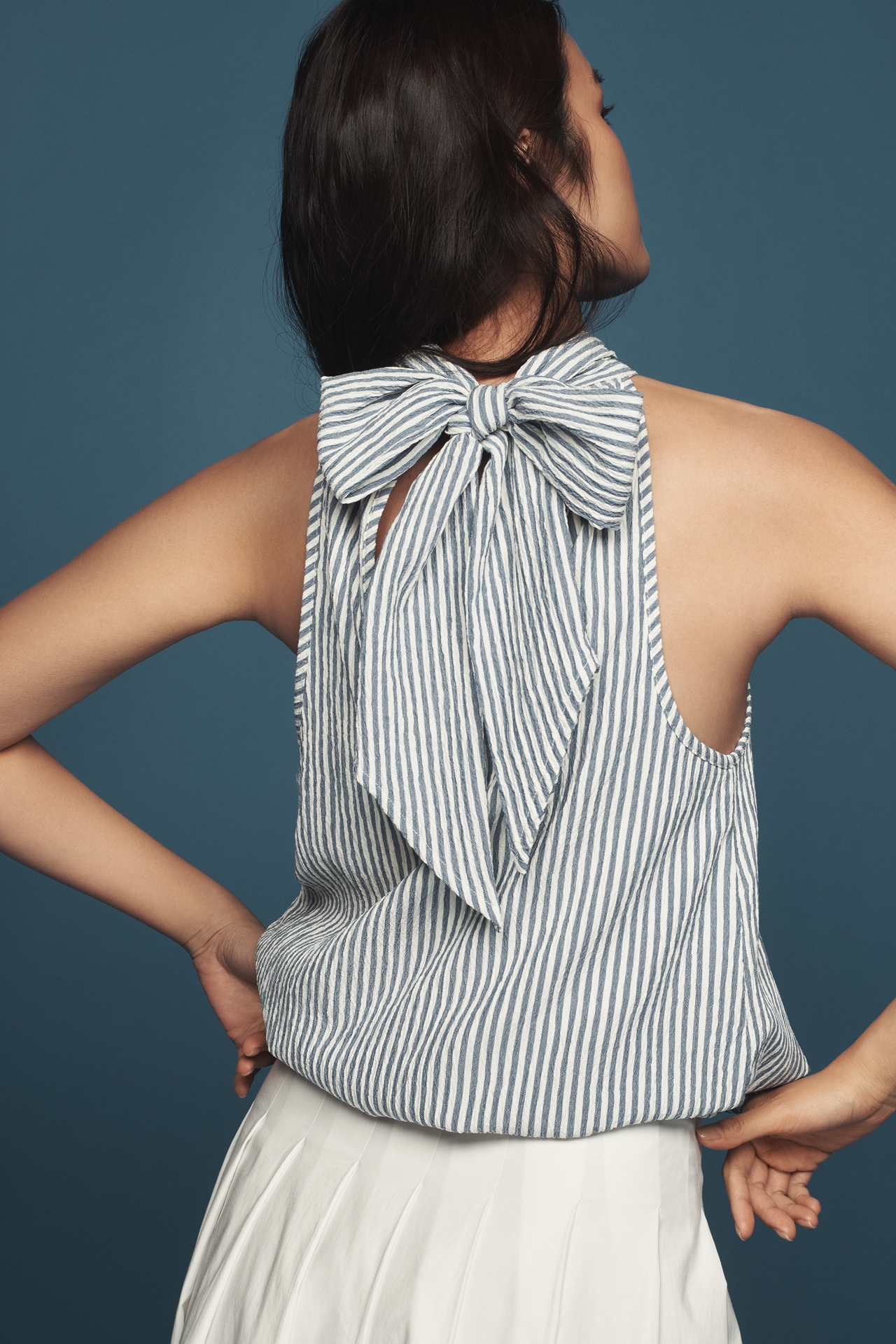 Bishop + Young High-Neck Sleeveless Wrap-Tie Blouse