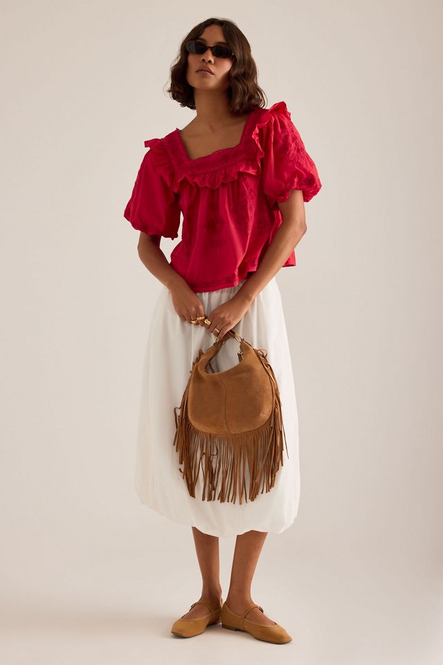 Blouse brodée à manches bouffantes à volants By Anthropologie #2