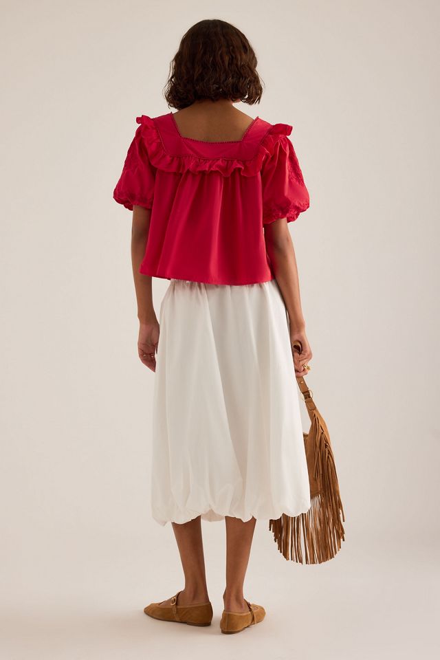 Blouse brodée à manches bouffantes à volants By Anthropologie #4