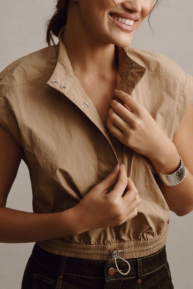 By Anthropologie Short-Sleeve Drawstring Popover Top #4