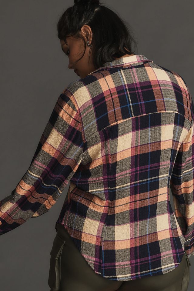 Pilcro Ruched Deep-V Plaid Buttondown #5