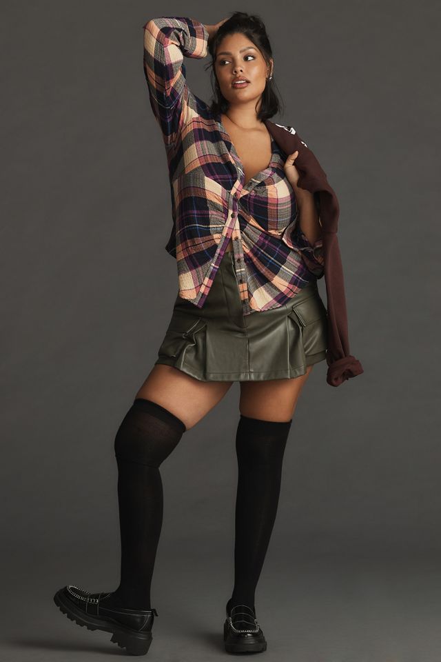Pilcro Ruched Deep-V Plaid Buttondown #6