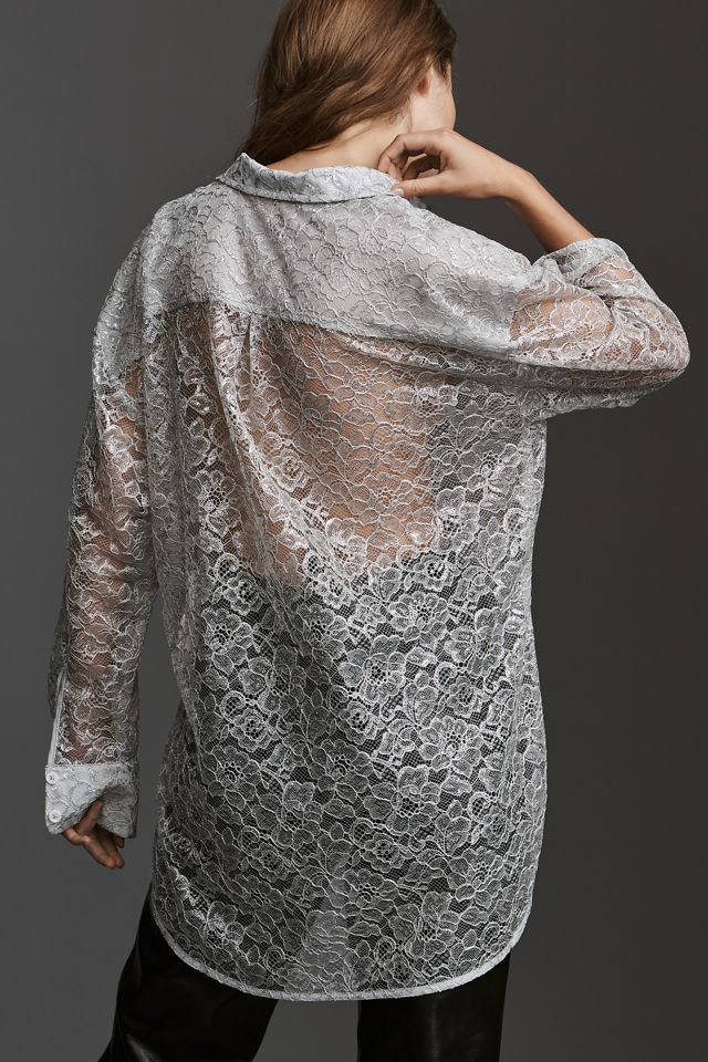 By Anthropologie Metallic Lace Buttondown Shirt #1