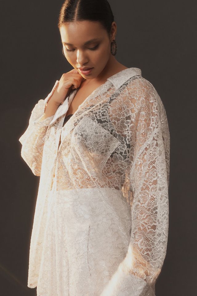 By Anthropologie Metallic Lace Buttondown Shirt #5