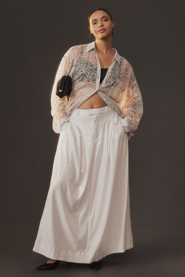 By Anthropologie Metallic Lace Buttondown Shirt #6