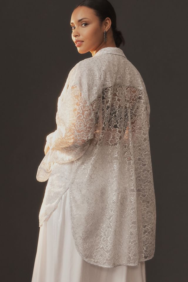 By Anthropologie Metallic Lace Buttondown Shirt #7