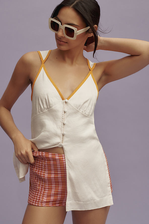 By Anthropologie Cutout Button Tank Top In White
