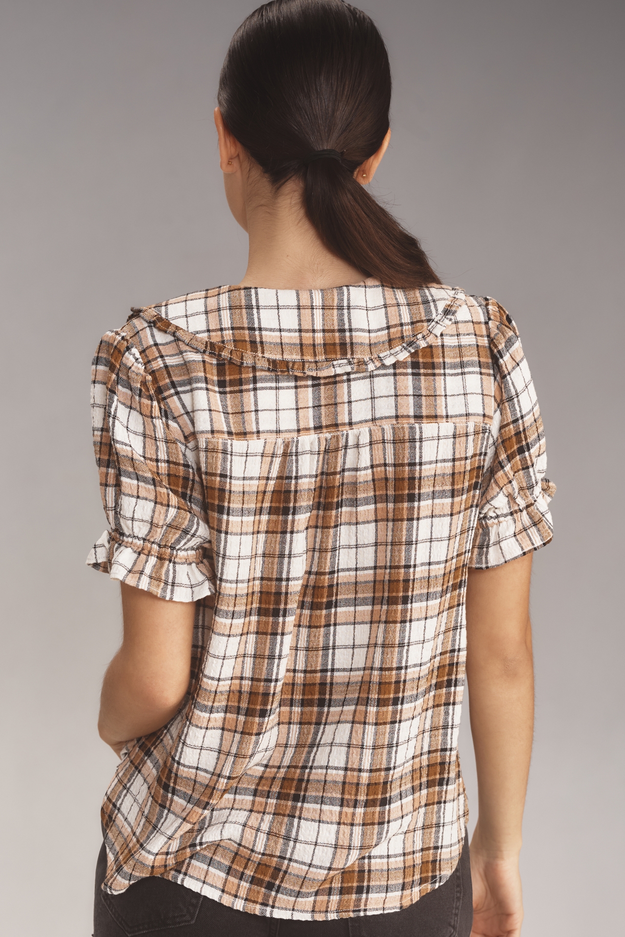 The Keira Collared Button-Front Blouse by Pilcro: Plaid Edition