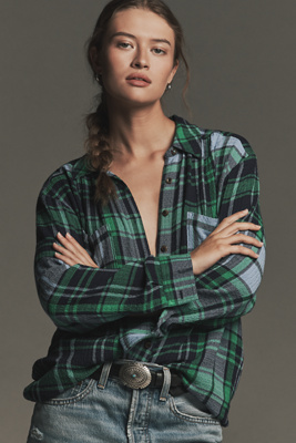 Pilcro The Hadley Relaxed Plaid Buttondown Shirt By U200b In Green