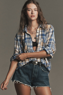 Pilcro The Hadley Relaxed Plaid Buttondown Shirt By U200b In Blue