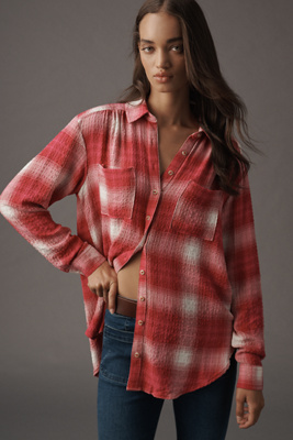 Pilcro The Hadley Relaxed Plaid Buttondown Shirt By U200b In Red