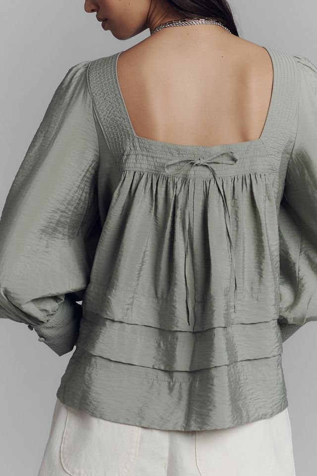 Maeve Long-Sleeve Square-Neck Blouse