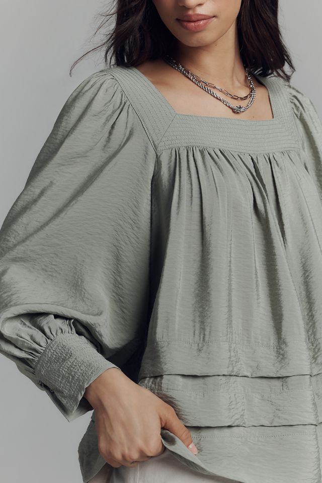 Maeve Long-Sleeve Square-Neck Blouse #3