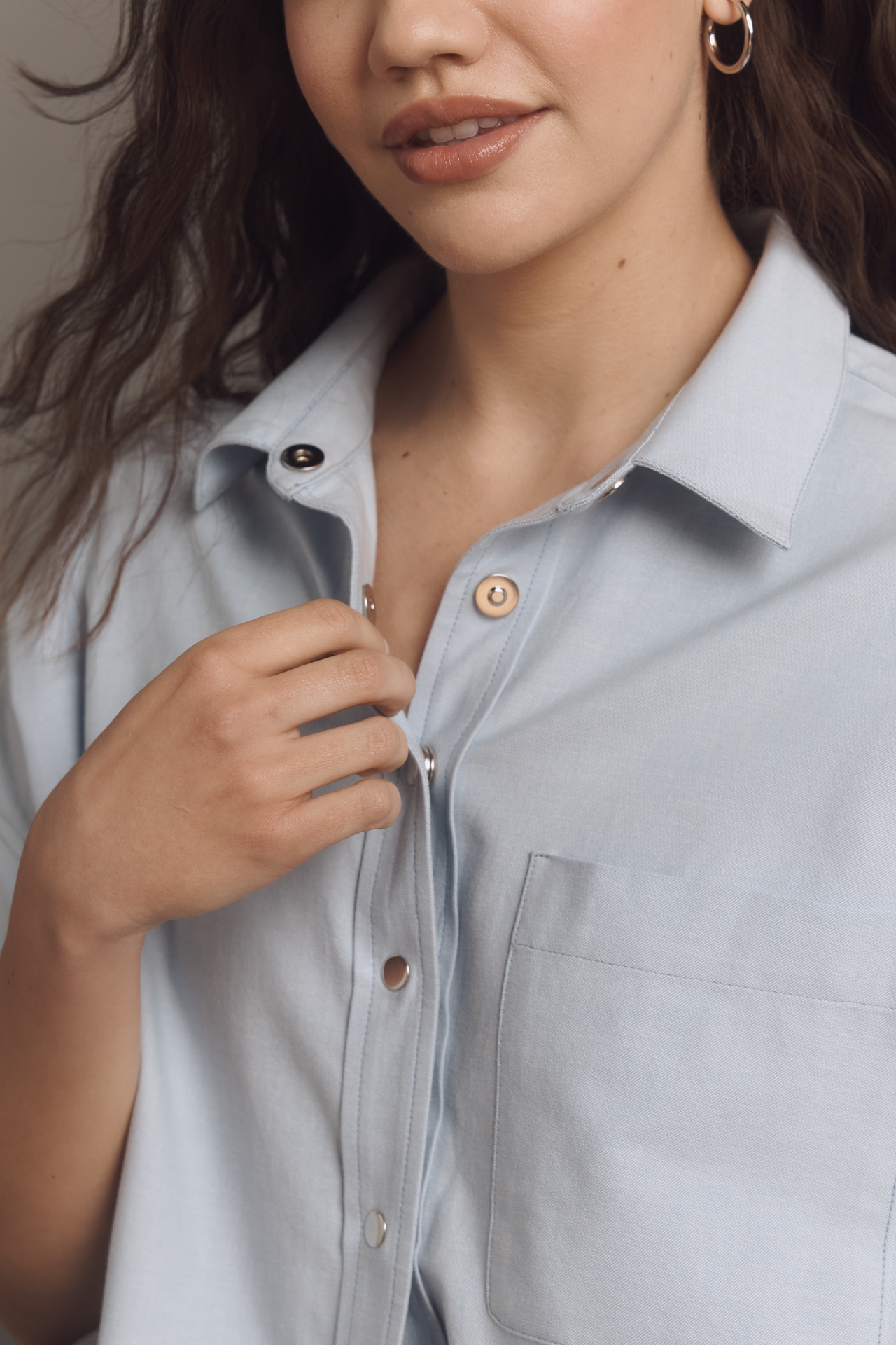 Maeve Puff Elbow-Sleeve Boxy Buttondown Oxford Shirt