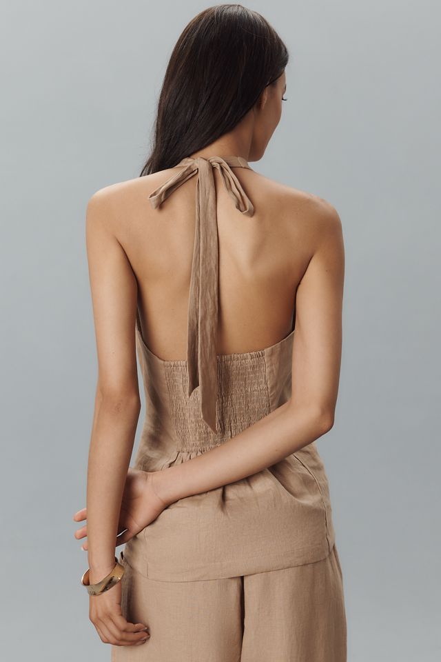 Maeve High-Neck Linen Asymmetric Long Tank #1