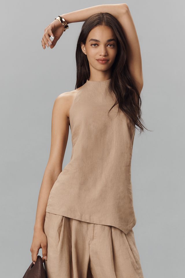 Maeve High-Neck Linen Asymmetric Long Tank #3