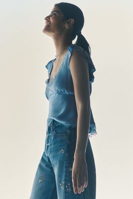 By Anthropologie Silky Lace Appliqué Top