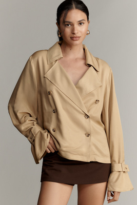 Maeve Silky Trench Blouse In Sand