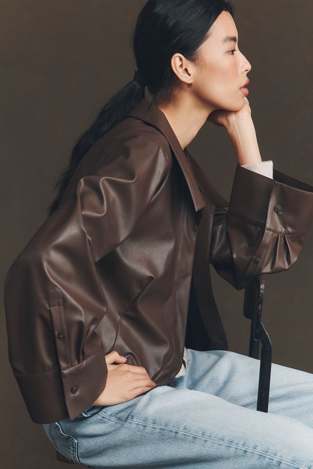 Maeve Faux-Leather Wrap Top #3