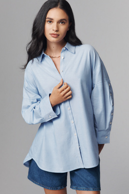 Maeve Oversized Buttondown Shirt In Blue