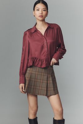 Maeve Silky Ruffle Buttondown Shirt