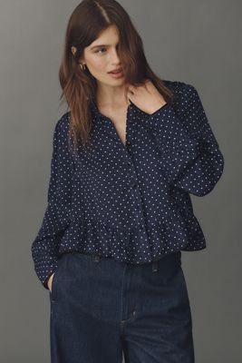 Maeve Silky Ruffle Buttondown Shirt