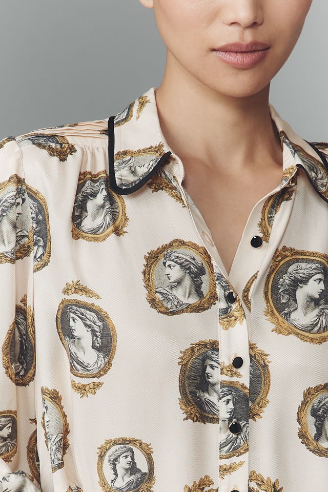 Maeve Silky Ruffle Buttondown Shirt #1
