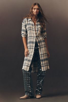 Pilcro Long-Line Button-Front Plaid Shirt