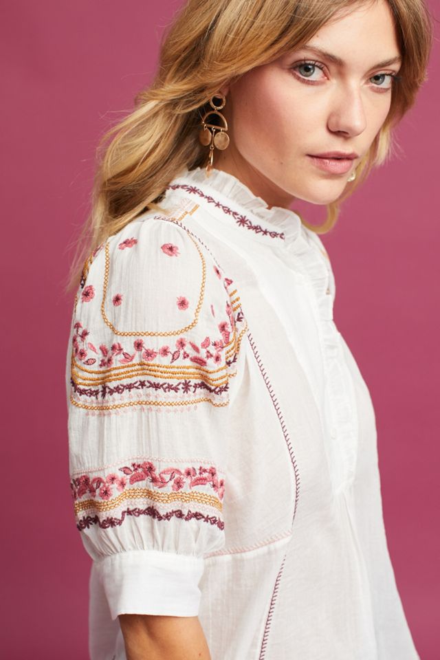 Embroidered High-Neck Blouse #1