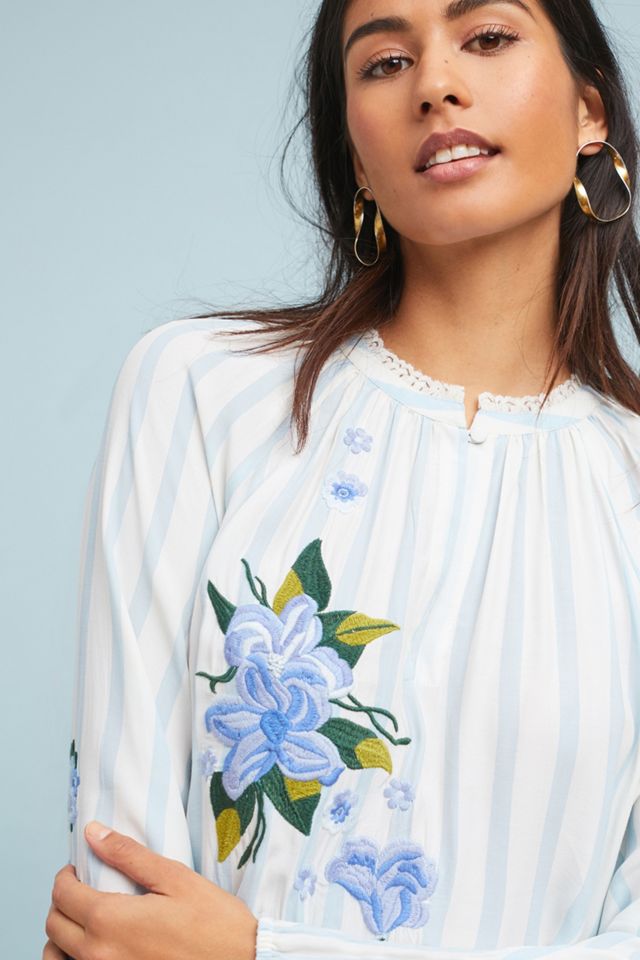 Embroidered & Striped Blouse #1