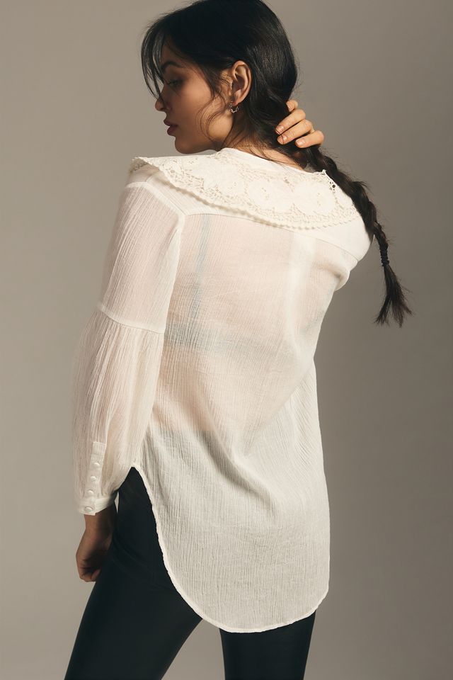 By Anthropologie Sheer Peasant Blouse #1