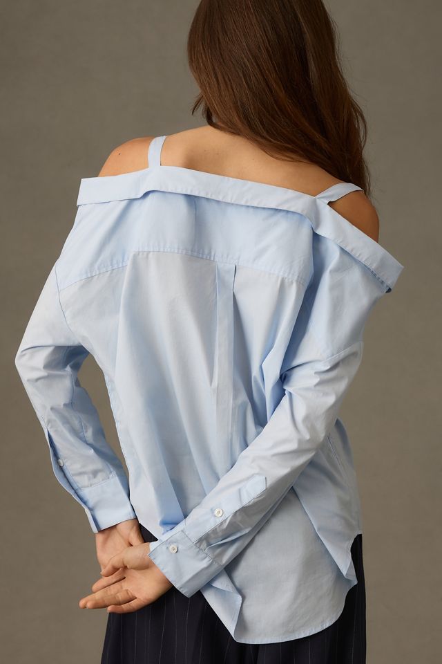 By Anthropologie Off-The-Shoulder Buttondown Blouse #1