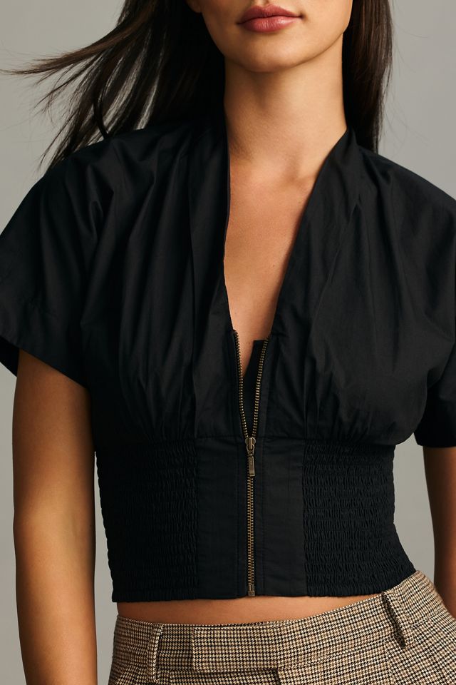 Maeve Short-Sleeve Zip-Front Blouse #2