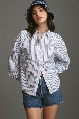 Maeve Stripe Long-Sleeve Cut-Out Shirt