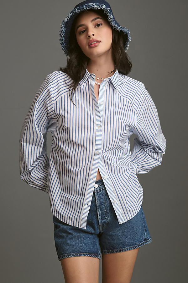 Maeve Stripe Long-Sleeve Cut-Out Shirt