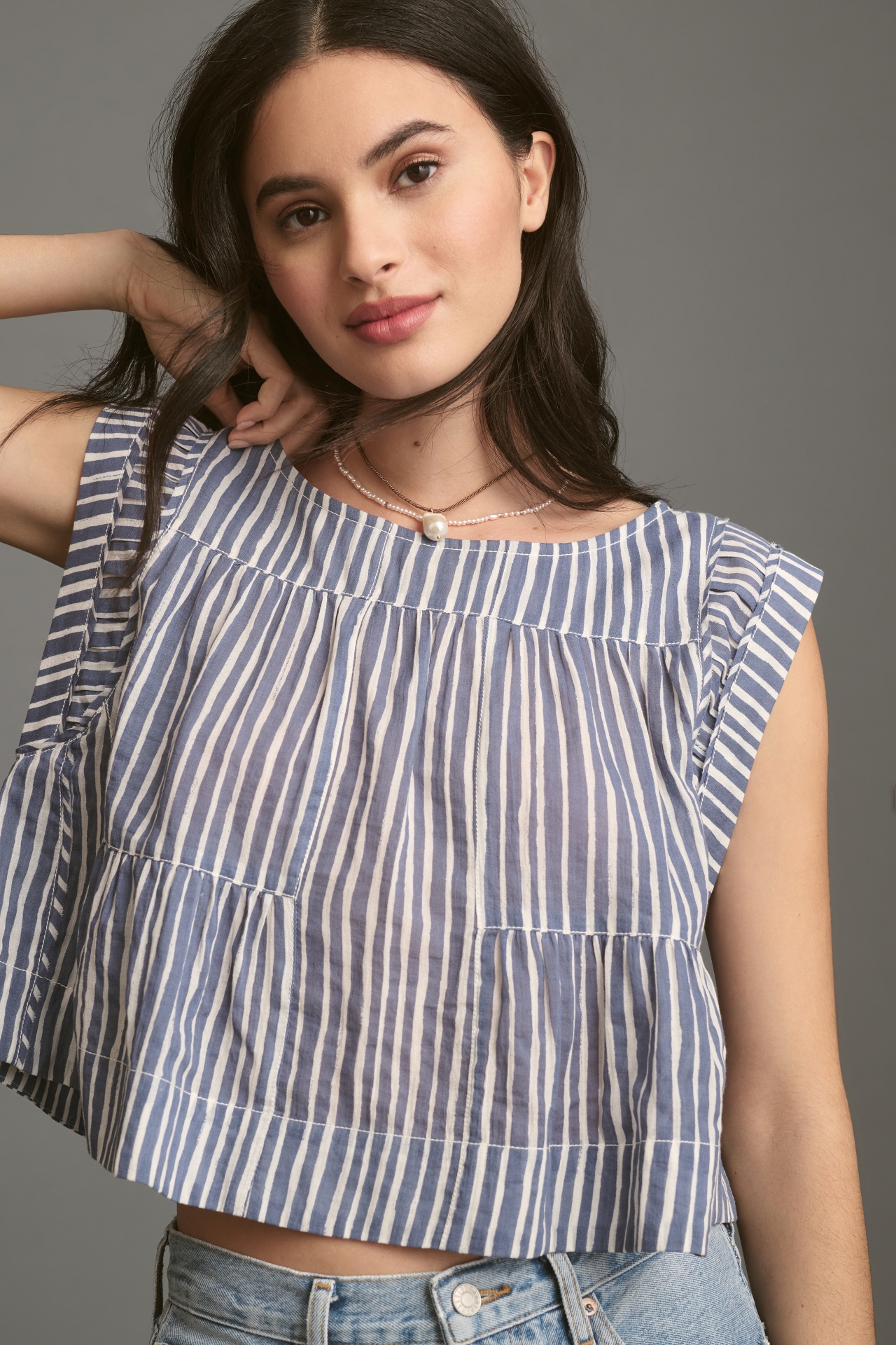 By Anthropologie Cap-Sleeve Babydoll Blouse