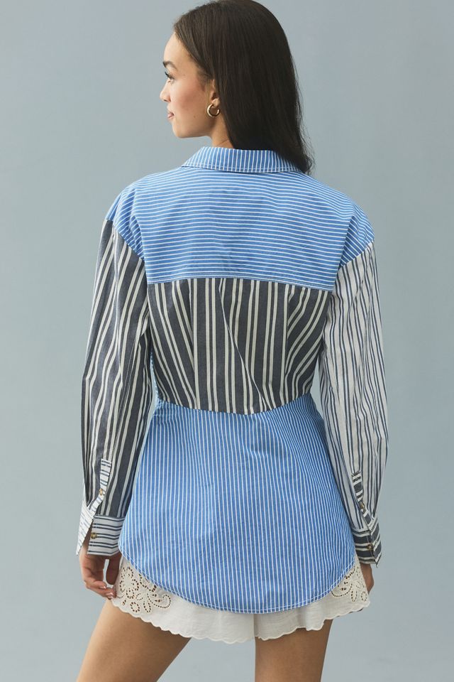 Pilcro Reworked Mixed Stripe Buttondown Shirt | Anthropologie