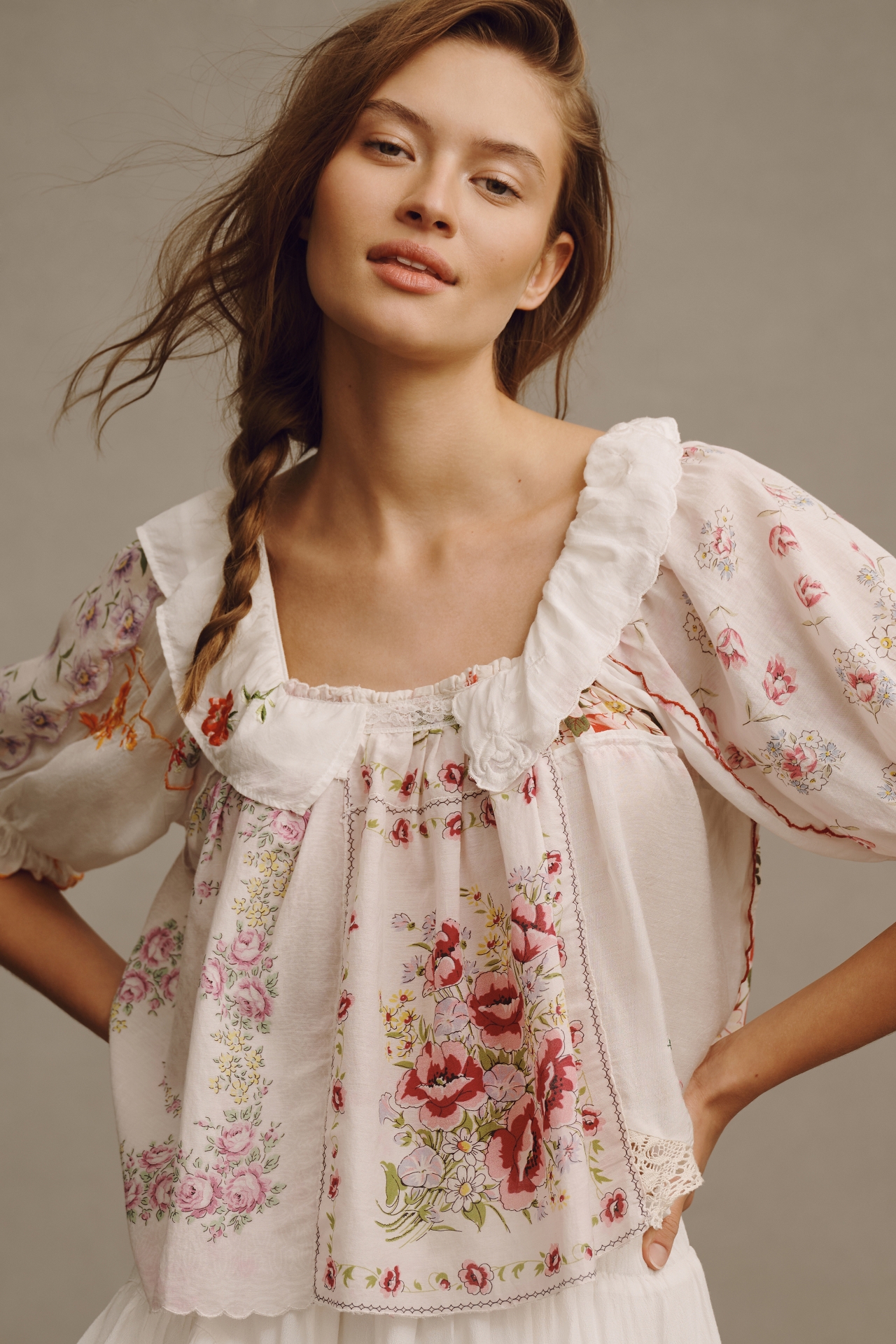 By Anthropologie Puff-Sleeve Collared Blouse