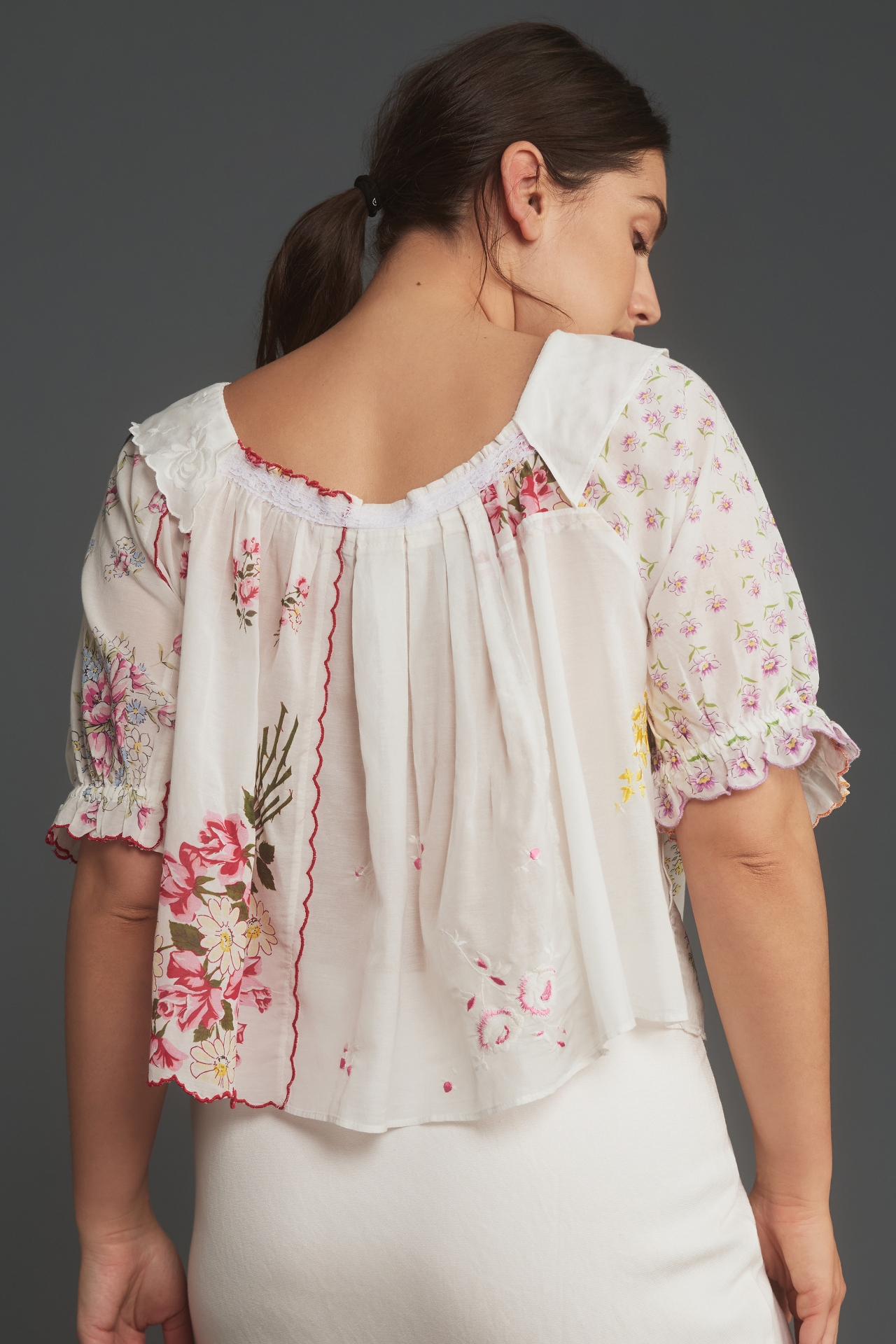 By Anthropologie Puff-Sleeve Collared Blouse